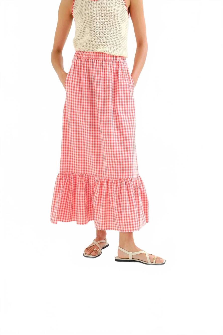 NEW COMPANIA FANTASTICA gingham maxi skirt in red